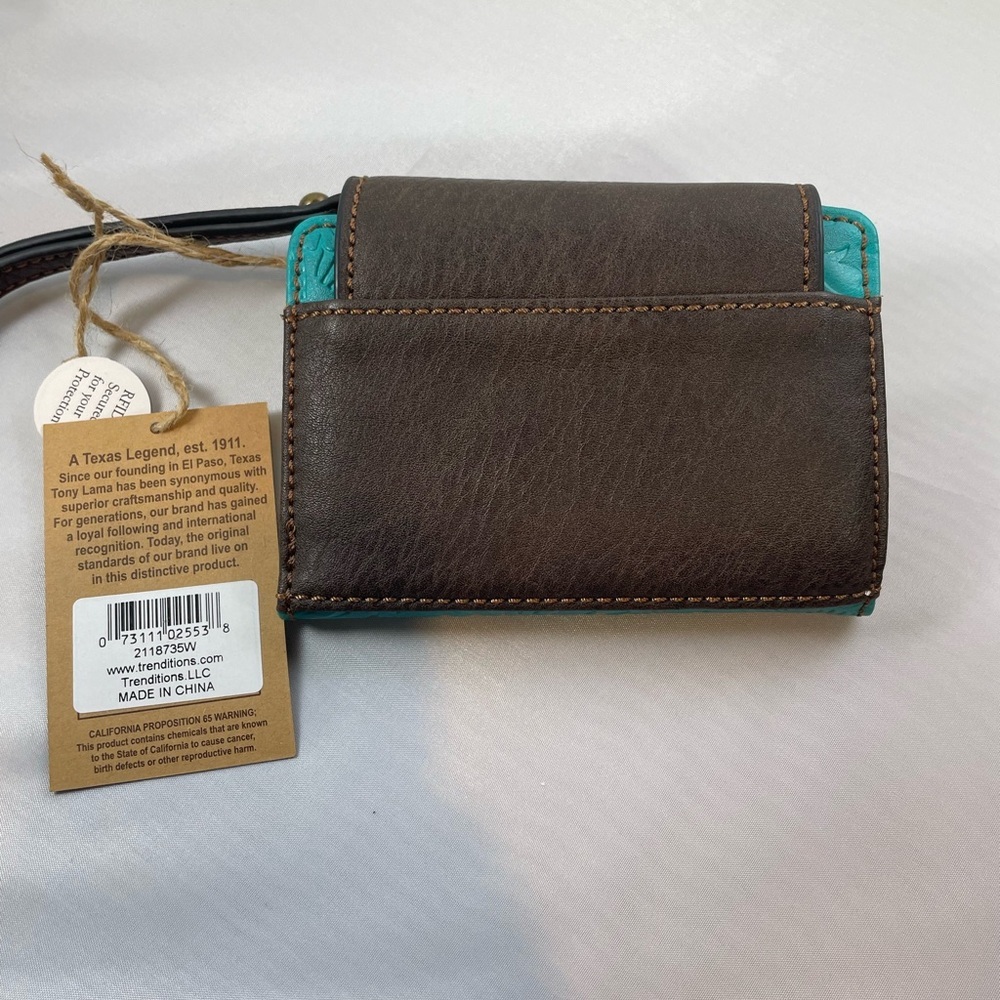 Tony Lama Teal and Brown Clutch Wristlet - Picture 2 of 4